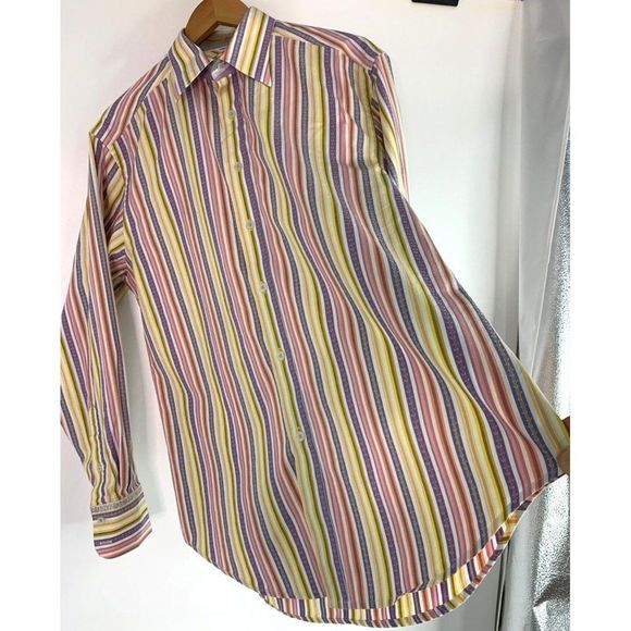 Robert Graham Large Cotton Stripe Embroider Pastel Shirt EUC 6339 Classic Fit - Picture 4 of 16